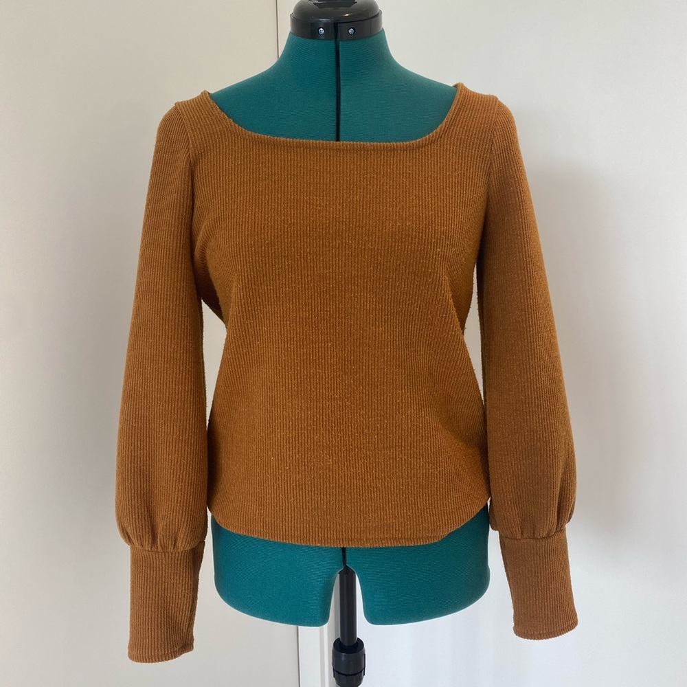Madewell Long-sleeve sweater, square neckline, camel color, Medium
